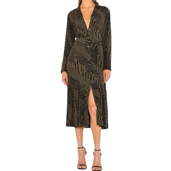 Rails Dresses & Skirts - RAILS Beatrice olive green Animal Print long sleeve Midi Dress women’s size XL